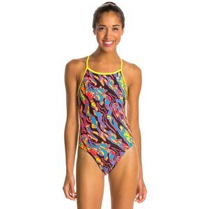 TYR Womens One Piece Swimsuit Crosscutfit Open Back Papua Colorful 34 M